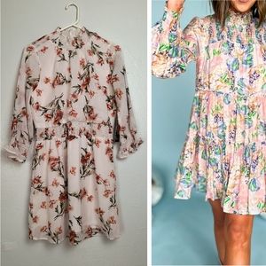 Blush Soft Pink A-line Dress with 3/4 Bishop Sleeves Size XL Floral Print Chiffo